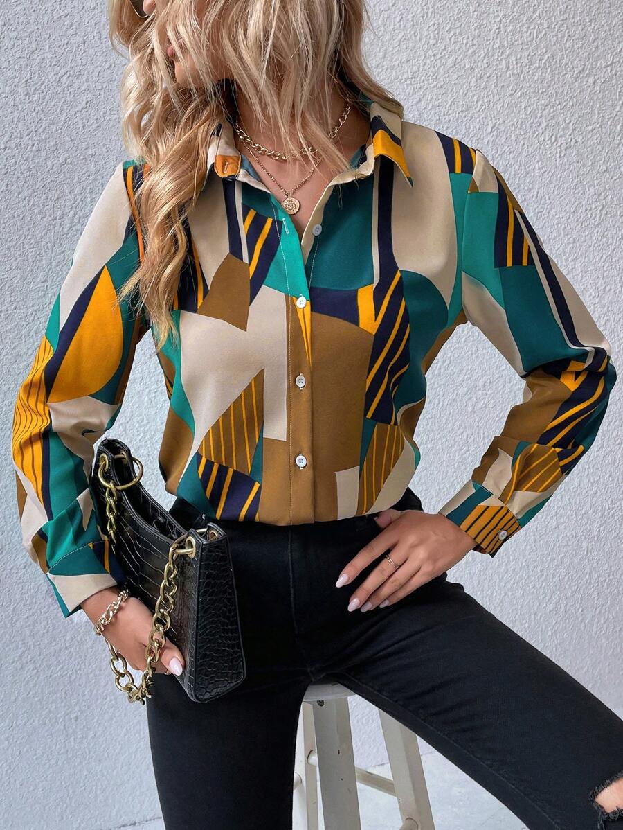 Modern Geometric Print Rayon Shirt for Women WesternStitch