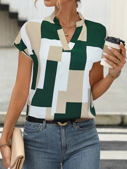 🧩 Modern Maze Geometric V-Neck Shirt – Bold Blocks, Clean Lines WesternStitch