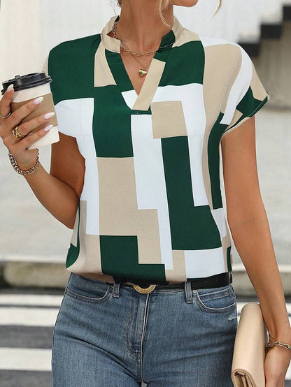 🧩 Modern Maze Geometric V-Neck Shirt – Bold Blocks, Clean Lines WesternStitch