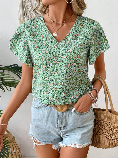 WesternStitchPrint Rolled-Up Short Sleeves Round Neckline Relaxed Fit Top For Women & Girls 