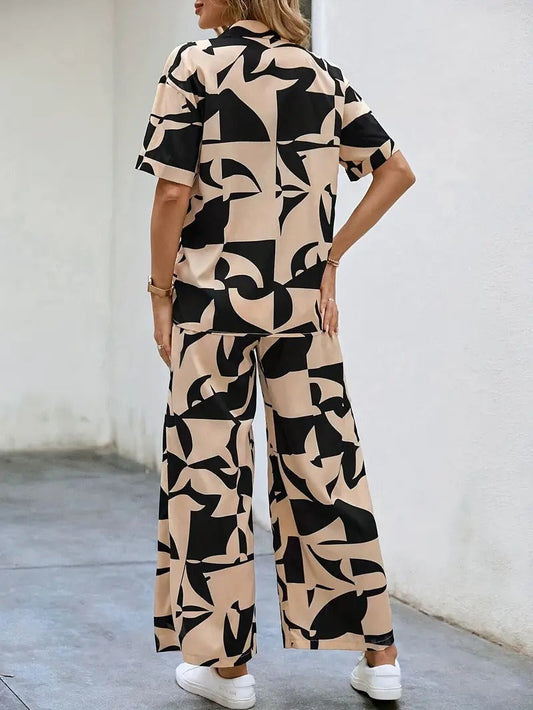 WesternStitch Rayon Button Front Short Graphic Print Elegant Two Piece Set for Women WesternStitch
