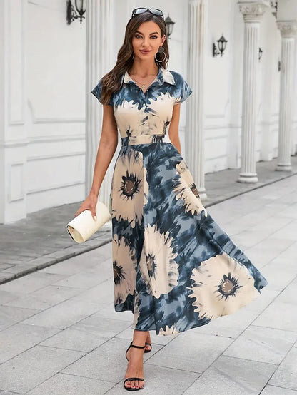 WesternStitch Cotton Fit and Flare Printed Cap Sleeve Coller-Neck Casual Maxi Dress WesternStitch