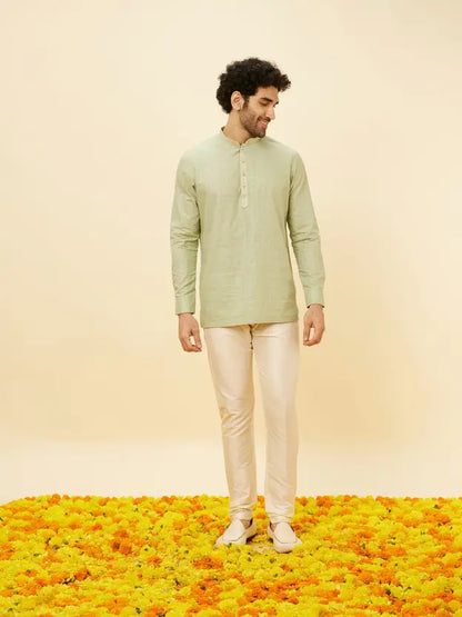 Men Self Design Cotton Blend Straight Kurta