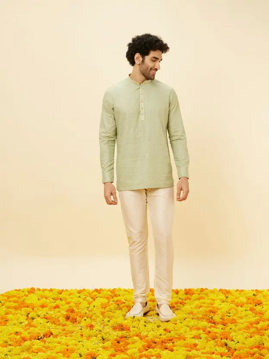 Men Self Design Cotton Blend Straight Kurta